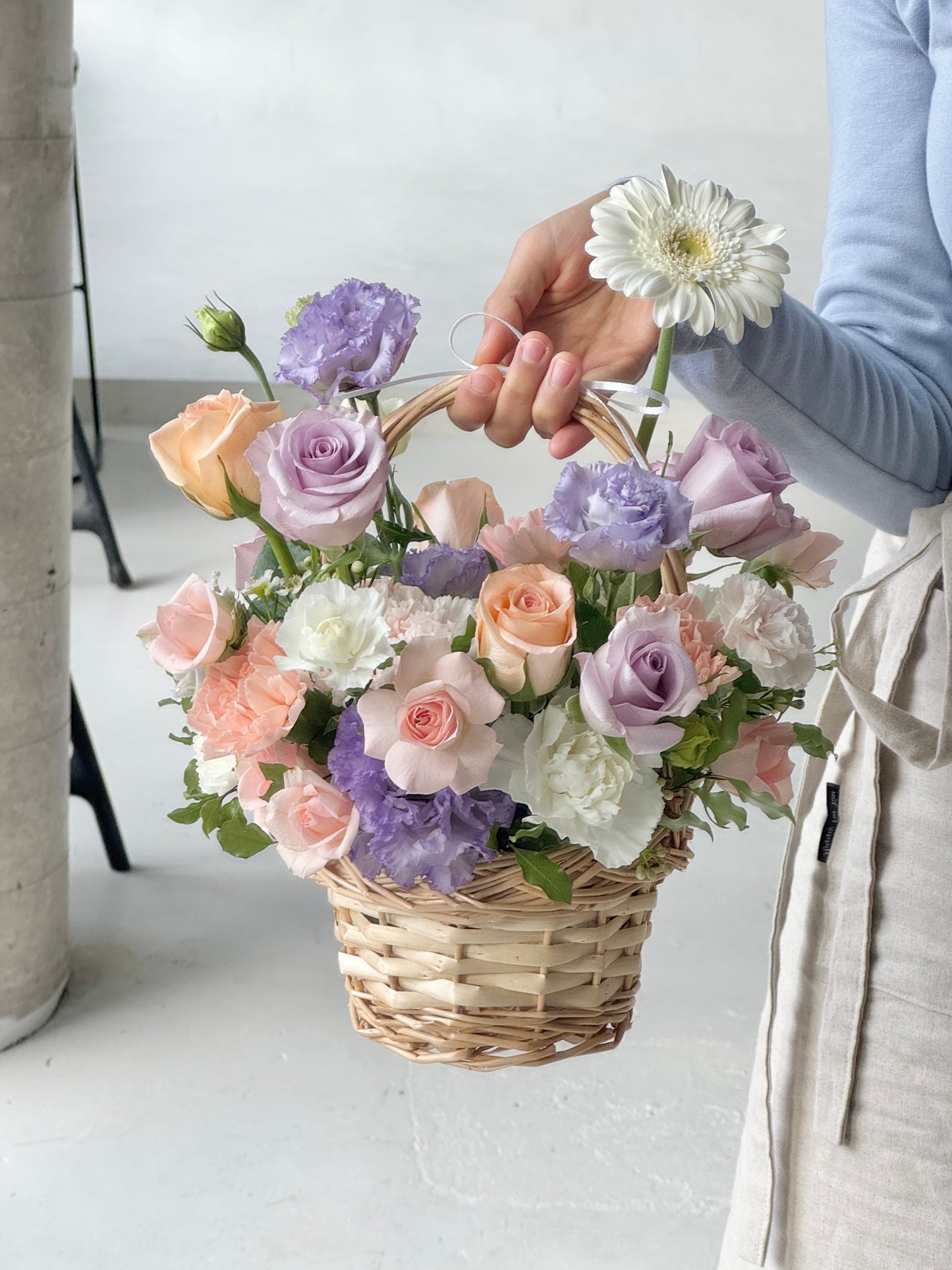 Peach Lavender Flower Basket