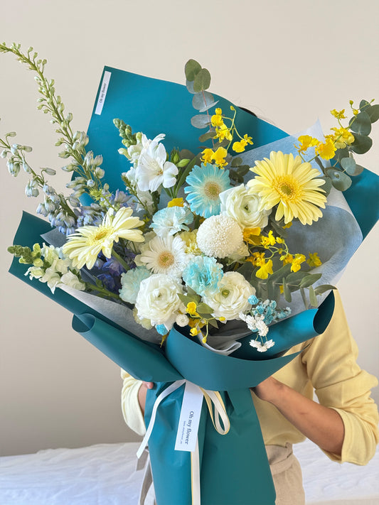 Yellow Blue Flower Bouquet