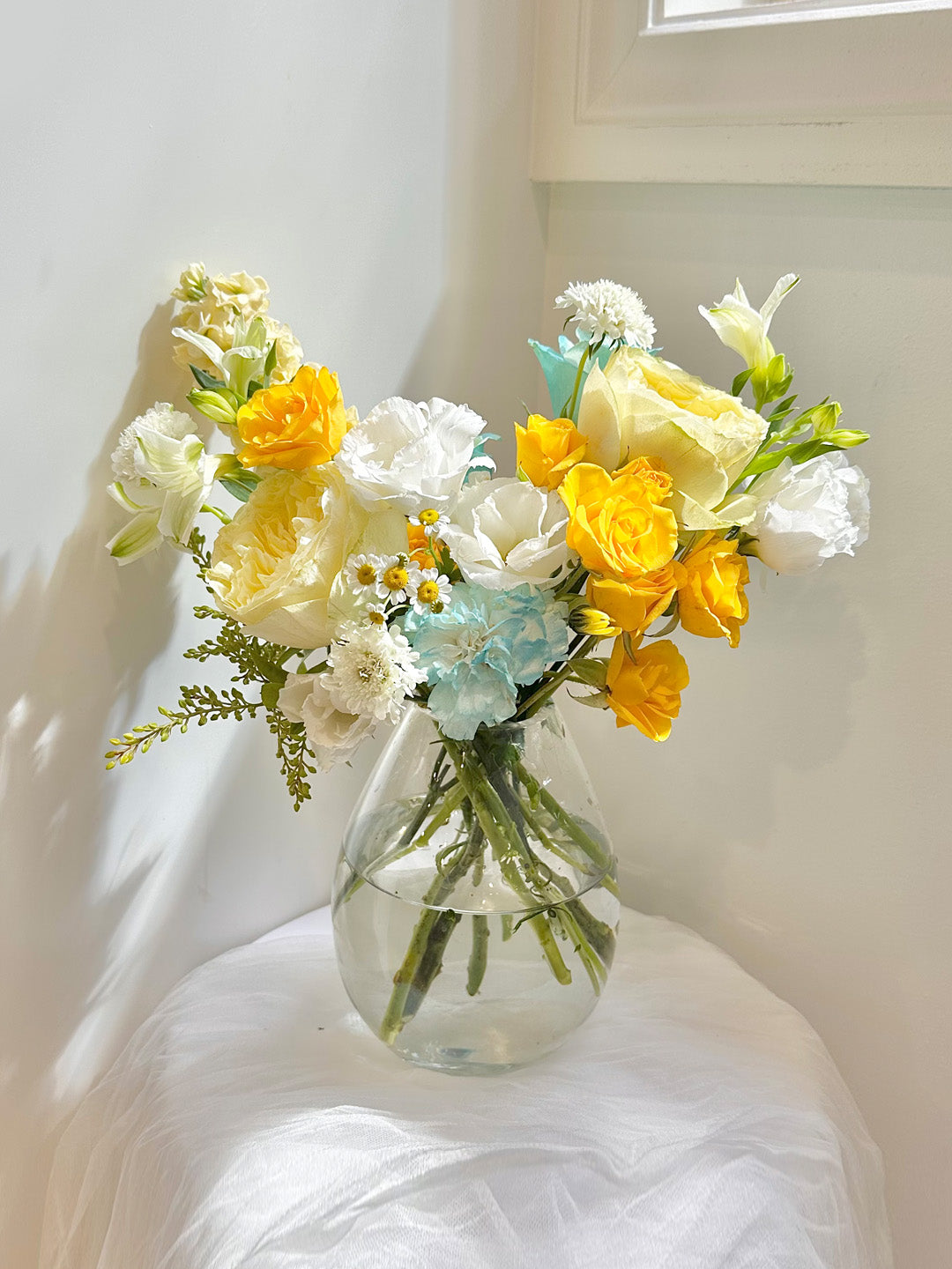 Yellow Blue Vase Arrangement