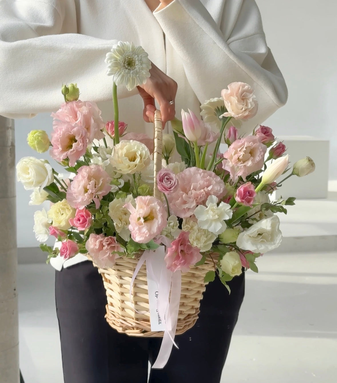 Pink White Flower Basket