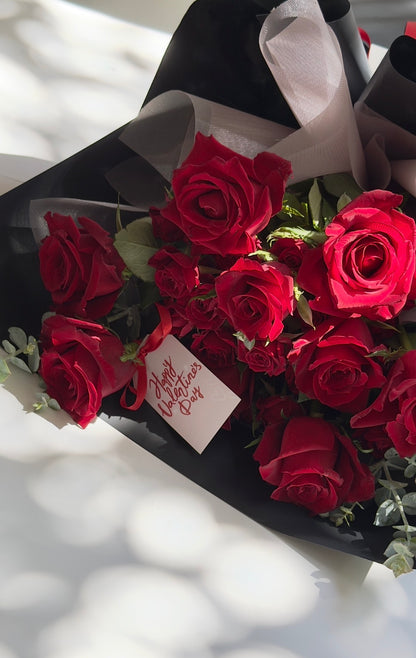 Crimson Velvet Bouquet with Black wrapping