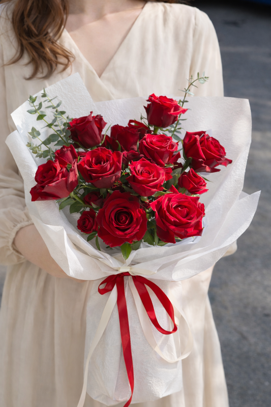 Crimson Velvet Bouquet with white wrapping