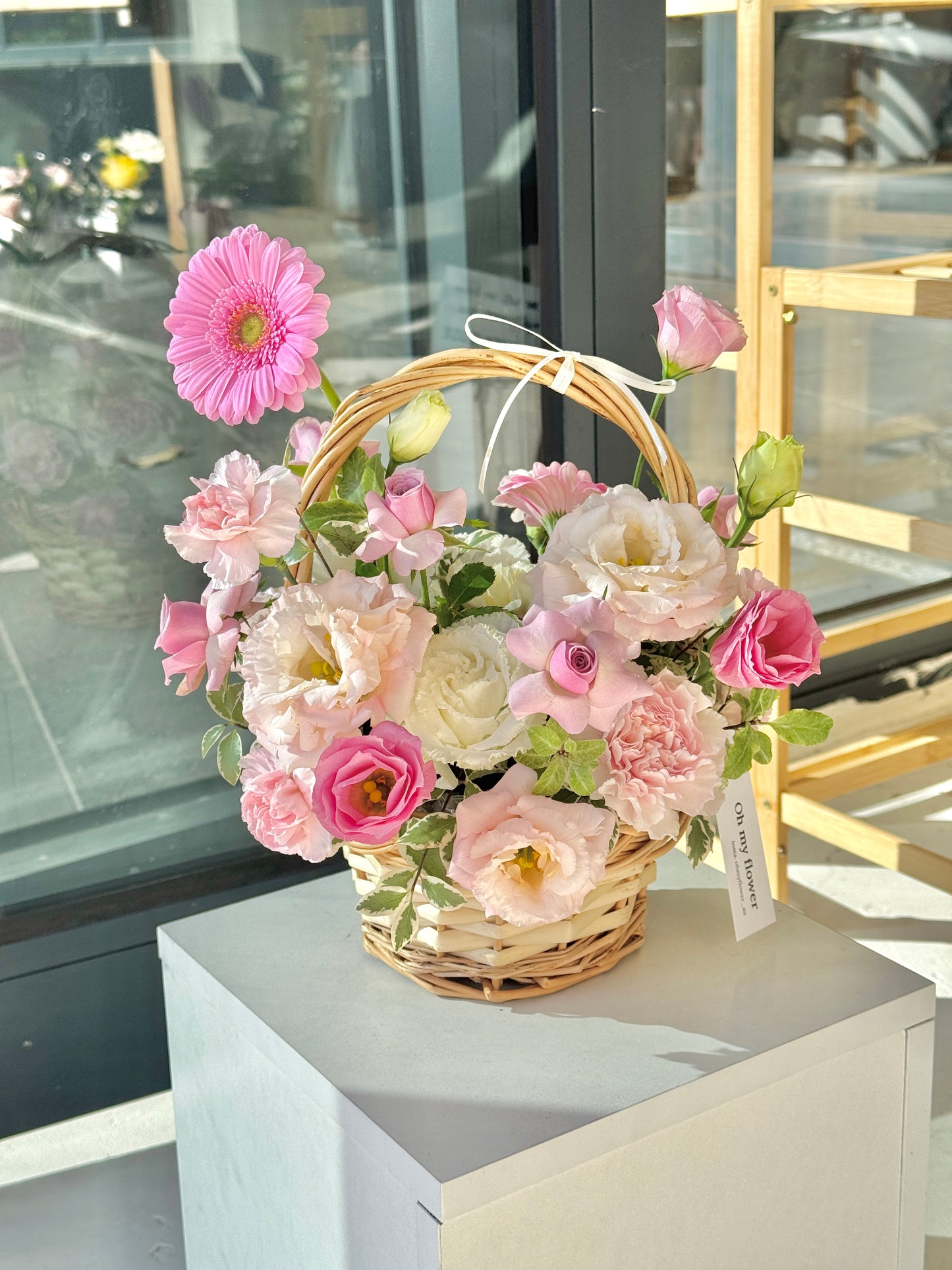 Pink White Flower Basket