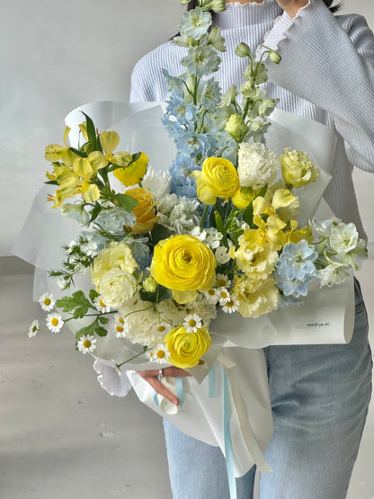 Yellow Blue Seasonal Bouquet