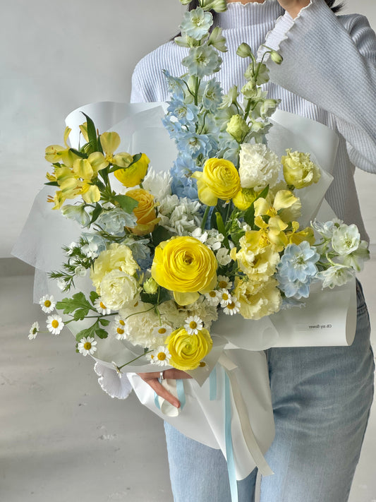 Yellow Blue Seasonal Bouquet