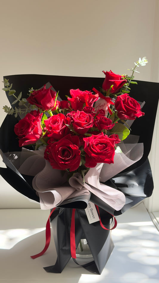 Crimson Velvet Bouquet with Black wrapping