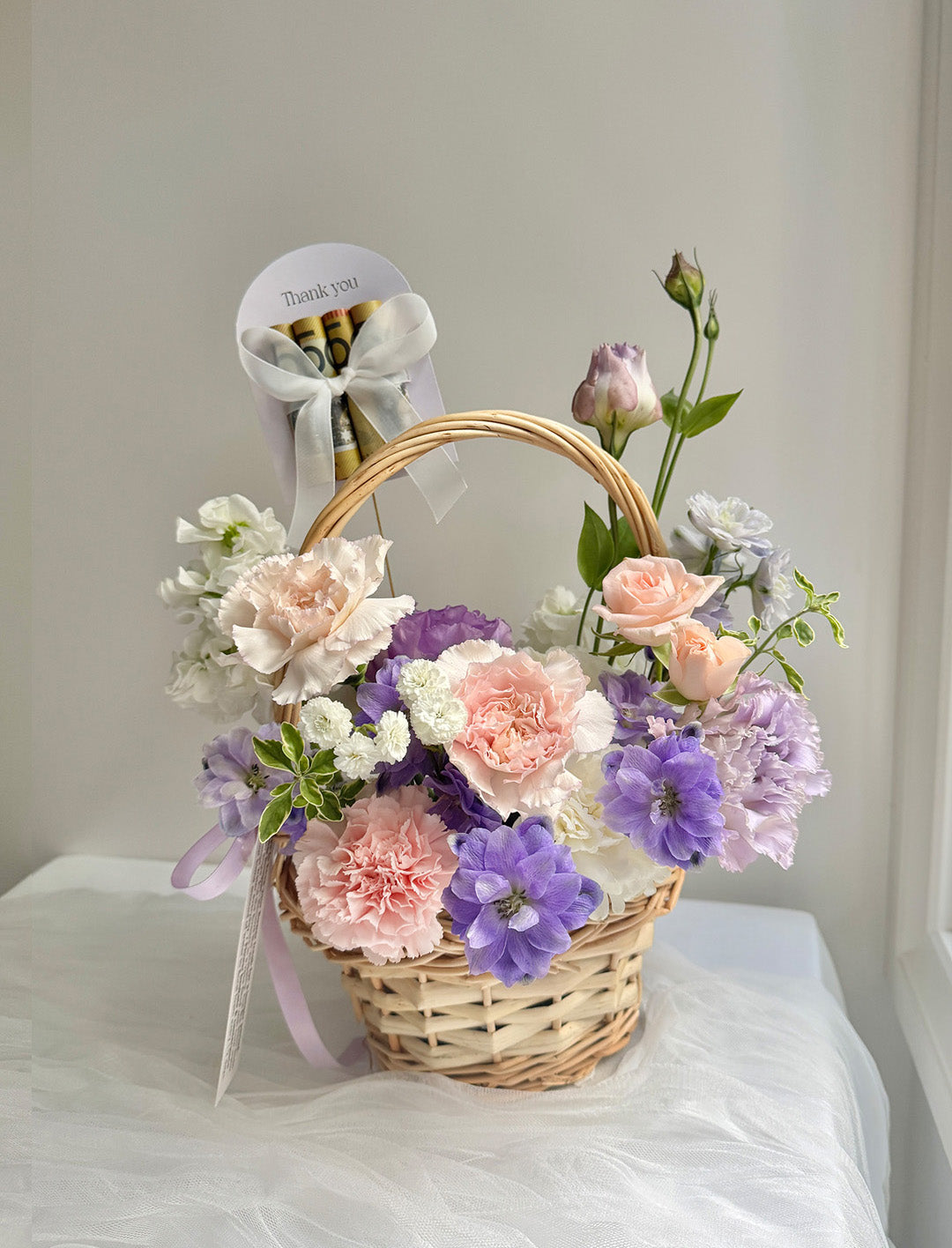 Peach Lavender Flower Basket (Small)