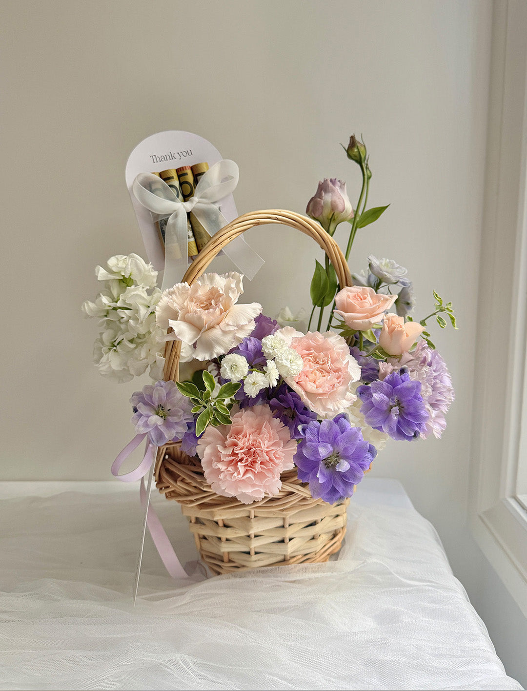 Peach Lavender Flower Basket (Small)