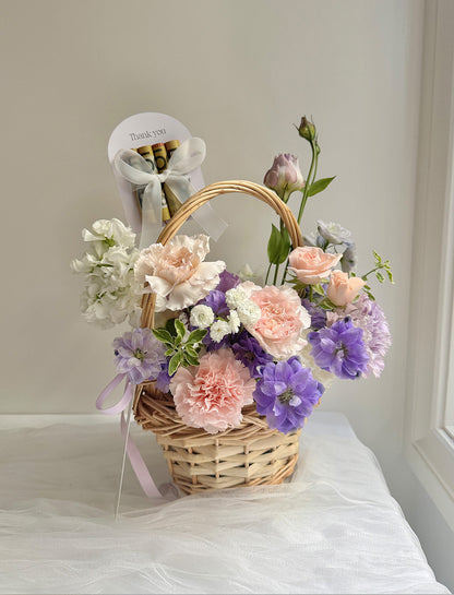 Peach Lavender Flower Basket (Small)