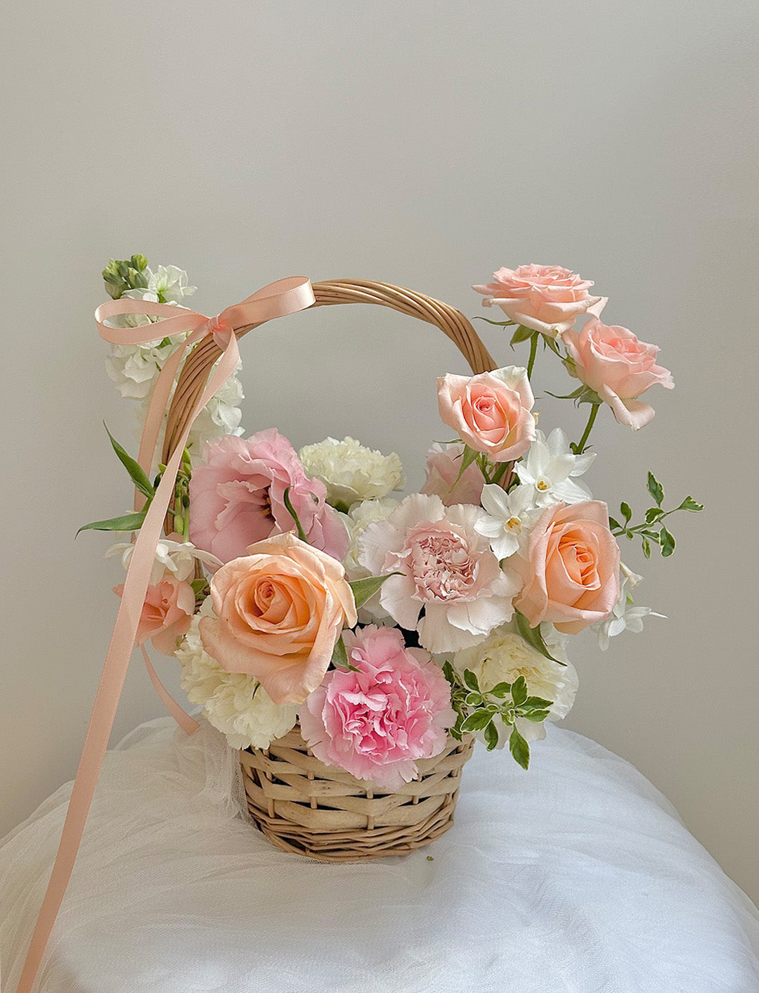 Peach Pink Flower Basket (Small)