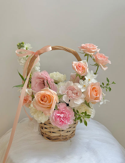 Peach Pink Flower Basket (Small)