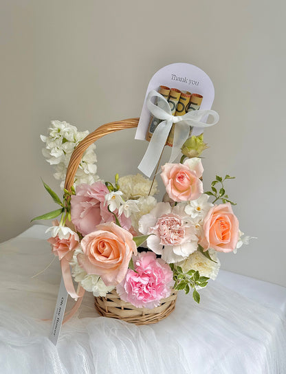 Peach Pink Flower Basket (Small)
