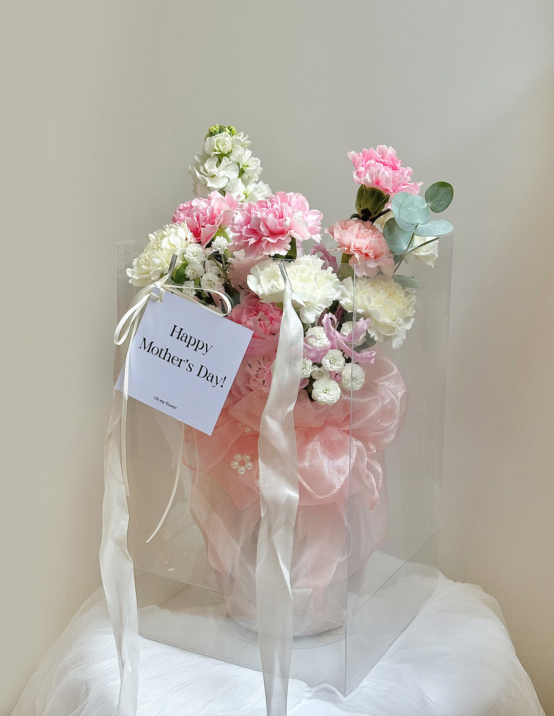 [Sold Out] Pink White Vase Arrangement with wrapping cloth